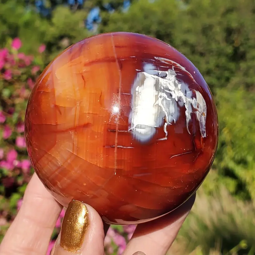Carnelian Orca Agate Mix Translucent Druzy Cave Crystal Sphere 390 grams 66mm